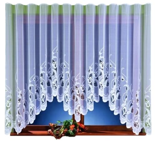 Gardinen Vorhangen Justi Weiß 375x160 cm (BxH) Kurz Jacquard Gardinen mit Kräuselband Scheibengardine Wohnzimmer Fenstergardinen Küchengardinen Stores Gardinenschals Kurzstores von Gardinen Vorhangen