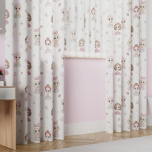 Gardinen Vorhangen Mehrfarbig 140x250 cm (BxH) 1 Stück Princessa Gardine mit Kräuselband Curtains Vorhänge für Deko Wohnzimmer Schlafzimmer Küchengardinen Kinderzimmer Mädchen Motiv von Gardinen Vorhangen