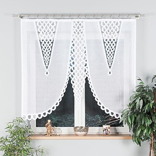 Gardinen Vorhangen Weiß 160x140 cm (BxH) Fabio Stores Küchengardinen Gardinen Kurz Jacquard Scheibengardine Vorhänge Fertiggardine Bogen Kurzstores Bistrogardine von Gardinen Vorhangen