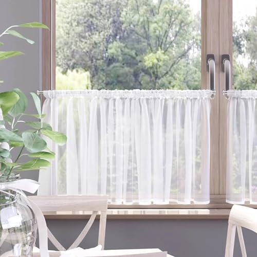 Gardinen Vorhangen Weiß 200x30 cm (BxH) Jaspis Kurz Voile Bistrogardine Scheibengardine Vorhänge Fertiggardine Küchengardine von Gardinen Vorhangen