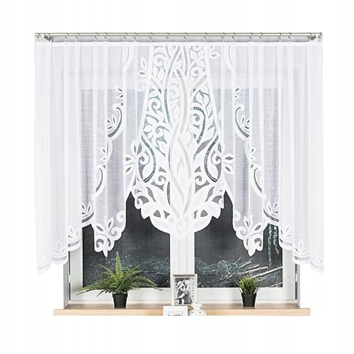 Gardinen Vorhangen Weiß 250x130 cm (BxH) Pola Kurz Jacquard Gardinen mit Kräuselband Scheibengardine Wohnzimmer Vorhänge Florales Motiv Küchengardinen Stores Gardinenschals Kurzstores von Gardinen Vorhangen