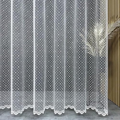 Gardinen Vorhangen Weiß 300x250 cm (BxH) Morelos Lang Tüll Gardinen mit Kräuselband Wohnzimmer Schlafzimmer Transparent Gardinenschals Scheibengardine Fenstergardinen Bestickt Schimmereffekt von Gardinen Vorhangen