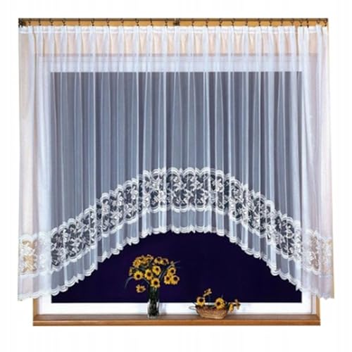 Gardinen Vorhangen Weiß 350x160 cm (BxH) Dominika Stores Gardinen mit Kräuselband Kurz Jacquard Scheibengardine Wohnzimmer Vorhänge Fertiggardine Küchengardinen Bogen Kurzstores von Gardinen Vorhangen