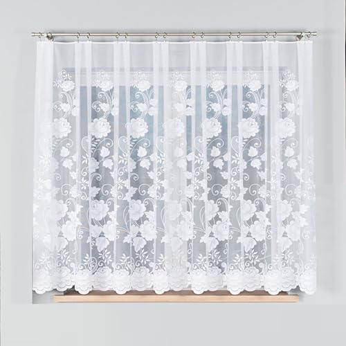 Gardinen Vorhangen Weiß 400x150 cm (BxH) Venedig Kurz Vorhänge mit Kräuselband Jacquard Wohnzimmer Küchengardinen Scheibengardine Gardinenschals Schlafzimmer Fenstergardinen Kurzstores von Gardinen Vorhangen
