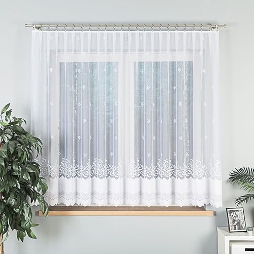 Gardinen Vorhangen Weiß 400x160 cm (BxH) Totensa Stores Gardinen Kurz Jacquard Scheibengardine Vorhänge Fertiggardine Transparent Gardinenschals Fenstergardinen Schönes Design von Gardinen Vorhangen