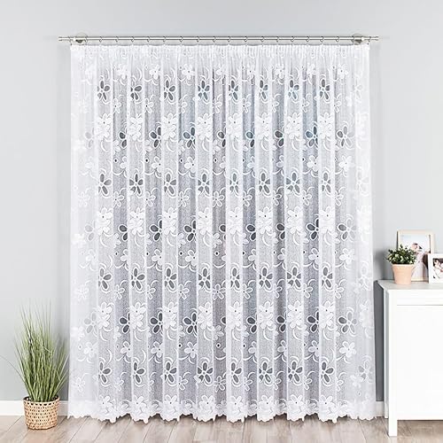 Gardinen Vorhangen Weiß 400x250 cm (BxH) Atorno Lang Jacquard Gardinen mit Kräuselband Scheibengardine Wohnzimmer Florales Motiv Küchengardinen Stores Gardinenschals Wohnzimmer von Gardinen Vorhangen
