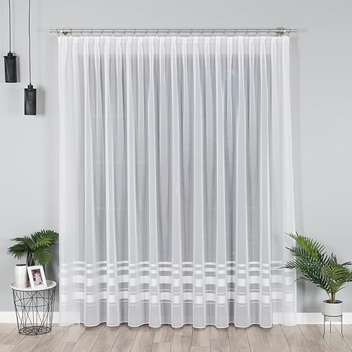 Gardinen Vorhangen Weiß 500x280 cm (BxH) Horn Voile Kurz Lang Vorhänge mit Kräuselband Transparent Wohnzimmer Gardinenschals Schlafzimmer von Gardinen Vorhangen