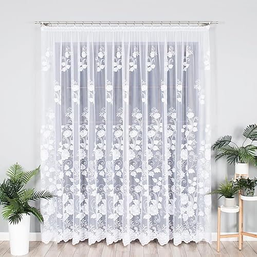 Gardinen Vorhangen Weiß 700x250 cm (BxH) Venedig Lang Vorhänge mit Kräuselband Jacquard Wohnzimmer Schlafzimmer Küchengardinen Scheibengardine Gardinenschals Fenstergardinen von Gardinen Vorhangen