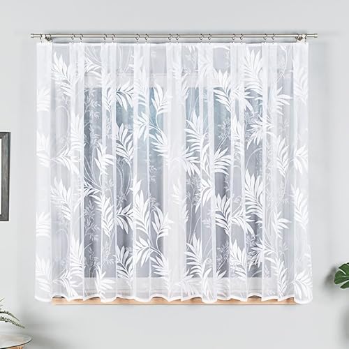 Gardinen Vorhangen Weiß Jacquard 250x250 cm (BxH) Surinam Moderne Gardine Auf Kräuselband Fertig Zum Aufhängen Weiße Dekoschal von Gardinen Vorhangen