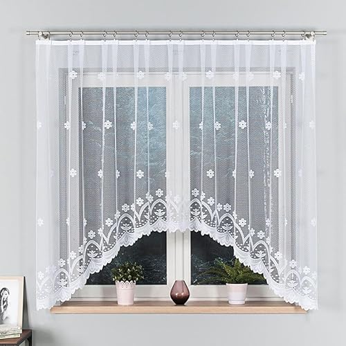 Gardinen Vorhangen Weiß Jacquard 320x120 cm (BxH) Alloro Bogen Küche Schiebevorhänge Eleganten Design Fensterdekoration Transparente Blumen Muster von Gardinen Vorhangen