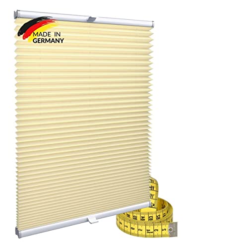 Gardinen21 Klemmfix Plissee nach Maß ohne Bohren | Jalousien Rollo mit Klemmträger | Sonnenschutz und Sichtschutz | Maßgefertige Fenster & Türen Rollos in Beige/Creme von Gardinen21