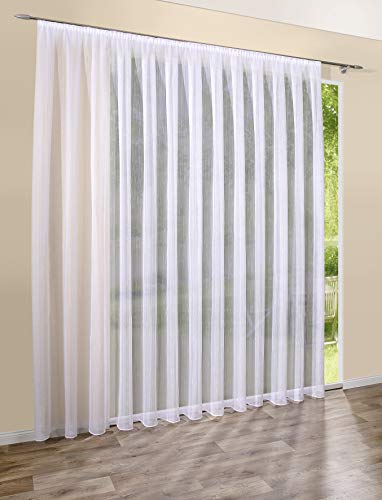 DecoHome | Gardinen Store Transparent Weiß mit Streifen Voile Vorhang mit Kräuselband | 900 x 245cm von deco home