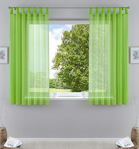2er-Pack Gardinen Transparent Vorhang Set Wohnzimmer Voile Schlaufenschal mit Bleibandabschluß HxB 175x140 cm Apfelgrün, 61000CN von Gardinenbox
