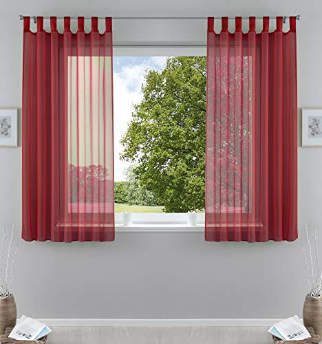2er-Pack Gardinen Transparent Vorhang Set Wohnzimmer Voile Schlaufenschal mit Bleibandabschluß HxB 175x140 cm Bordeaux, 61000CN von Gardinenbox