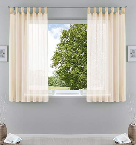 2er-Pack Gardinen Transparent Vorhang Set Wohnzimmer Voile Schlaufenschal mit Bleibandabschluß HxB 175x140 cm Creme, 61000CN von Gardinenbox
