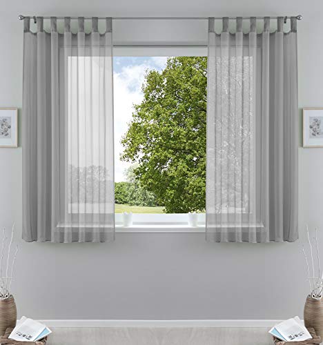 2er-Pack Gardinen Transparent Vorhang Set Wohnzimmer Voile Schlaufenschal mit Bleibandabschluß HxB 175x140 cm Grau, 61000CN von Gardinenbox