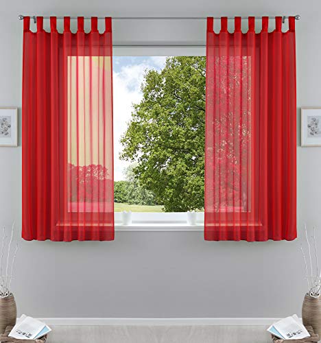 2er-Pack Gardinen Transparent Vorhang Set Wohnzimmer Voile Schlaufenschal mit Bleibandabschluß HxB 175x140 cm Rot, 61000CN von Gardinenbox