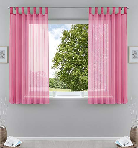 2er-Pack Gardinen Transparent Vorhang Set Wohnzimmer Voile Schlaufenschal mit Bleibandabschluß HxB 175x140 cm Rosa, 61000CN von Gardinenbox