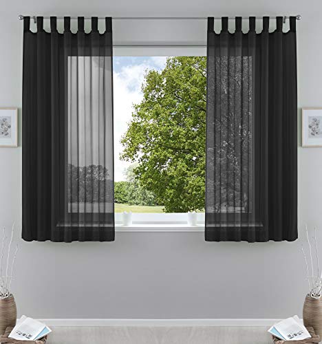 2er-Pack Gardinen Transparent Vorhang Set Wohnzimmer Voile Schlaufenschal mit Bleibandabschluß HxB 175x140 cm Schwarz, 61000CN von Gardinenbox