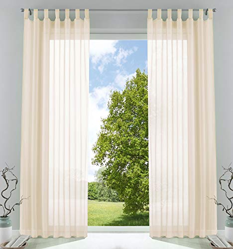 2er-Pack Gardinen Transparent Vorhang Set Wohnzimmer Voile Schlaufenschal mit Bleibandabschluß HxB 225x140 cm Creme, 61000CN von Gardinenbox