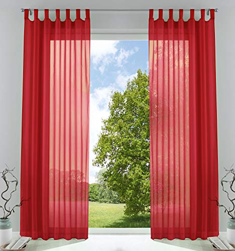 2er-Pack Gardinen Transparent Vorhang Set Wohnzimmer Voile Schlaufenschal mit Bleibandabschluß HxB 225x140 cm Rot, 61000CN von Gardinenbox