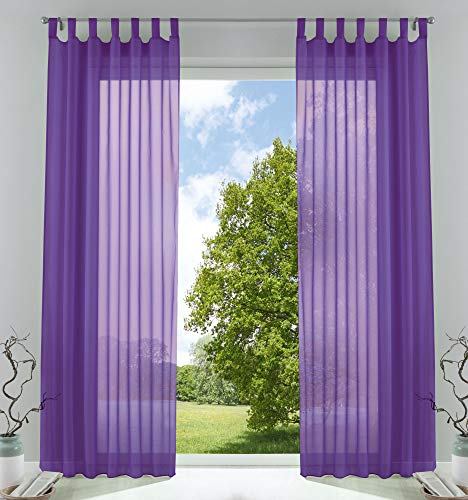 2er-Pack Gardinen Transparent Vorhang Set Wohnzimmer Voile Schlaufenschal mit Bleibandabschluß HxB 225x140 cm Lila, 61000CN von Gardinenbox