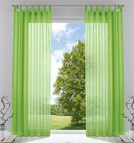 2er-Pack Gardinen Transparent Vorhang Set Wohnzimmer Voile Schlaufenschal mit Bleibandabschluß HxB 245x140 cm Apfelgrün, 61000CN von Gardinenbox