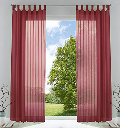 2er-Pack Gardinen Transparent Vorhang Set Wohnzimmer Voile Schlaufenschal mit Bleibandabschluß HxB 245x140 cm Bordeaux, 61000CN von Gardinenbox