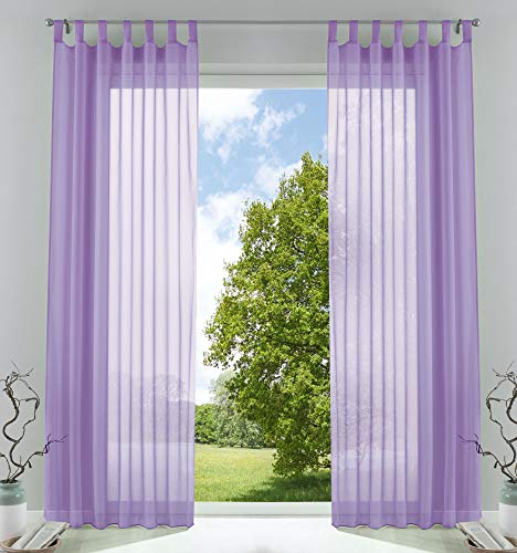 2er-Pack Gardinen Transparent Vorhang Set Wohnzimmer Voile Schlaufenschal mit Bleibandabschluß HxB 245x140 cm Flieder, 61000CN von Gardinenbox