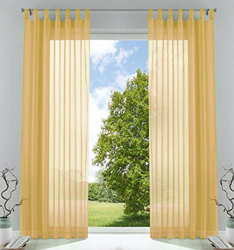 2er-Pack Gardinen Transparent Vorhang Set Wohnzimmer Voile Schlaufenschal mit Bleibandabschluß HxB 245x140 cm Gelb, 61000CN von Gardinenbox