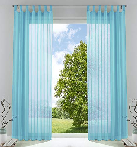 2er-Pack Gardinen Transparent Vorhang Set Wohnzimmer Voile Schlaufenschal mit Bleibandabschluß HxB 245x140 cm Hellblau, 61000CN von Gardinenbox