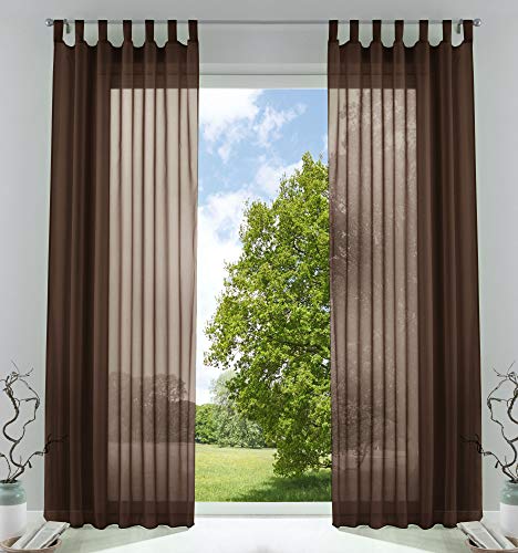 2er-Pack Gardinen Transparent Vorhang Set Wohnzimmer Voile Schlaufenschal mit Bleibandabschluß HxB 245x140 cm Braun, 61000CN von Gardinenbox