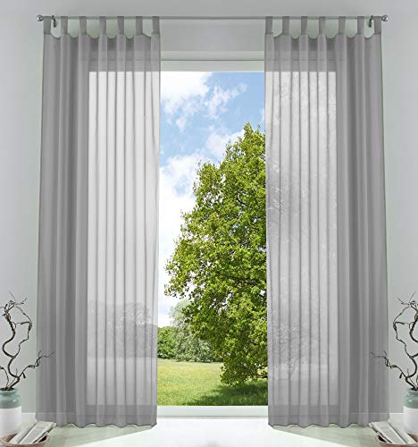 2er-Pack Gardinen Transparent Vorhang Set Wohnzimmer Voile Schlaufenschal mit Bleibandabschluß HxB 245x140 cm Grau, 61000CN von Gardinenbox