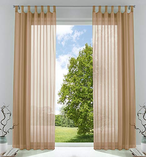 2er-Pack Gardinen Transparent Vorhang Set Wohnzimmer Voile Schlaufenschal mit Bleibandabschluß HxB 245x140 cm Sand, 61000CN von Gardinenbox