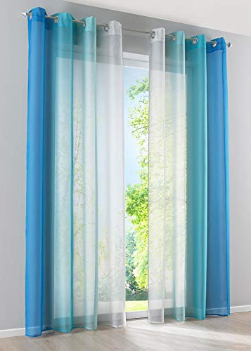 2er Pack Gardinen Vertikal Farbverlauf Druck Transparent »Modena« mit Ösen und Raffhalter, Vorhang, Dekoschal HxB 145x140 cm Blautöne, 10000183 von Gardinenbox