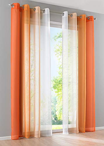 2er Pack Gardinen Vertikal Farbverlauf Druck Transparent »Modena« mit Ösen und Raffhalter, Vorhang, Dekoschal HxB 175x140 cm Orangetöne, 10000183 von Gardinenbox