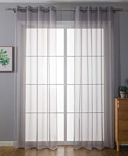 2er-Pack Ösen Gardinen Transparent Vorhang Set Wohnzimmer Voile Ösenvorhang Bleibandabschluß HxB 145x140 cm Grau, 203322 von Gardinenbox