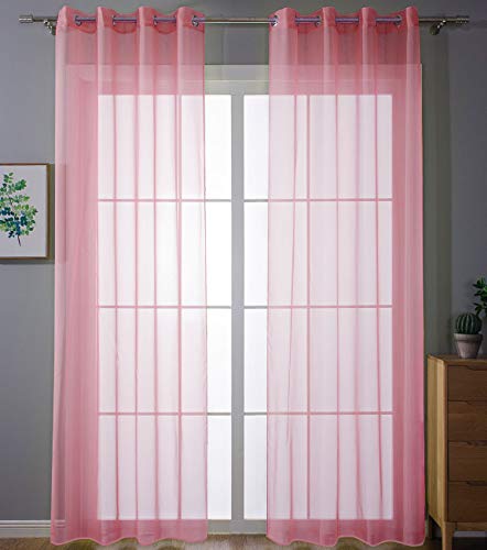 2er-Pack Ösen Gardinen Transparent Vorhang Set Wohnzimmer Voile Ösenvorhang Bleibandabschluß HxB 145x140 cm Rosa, 203322 von Gardinenbox