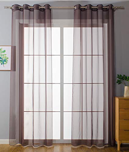 2er-Pack Ösen Gardinen Transparent Vorhang Set Wohnzimmer Voile Ösenvorhang Bleibandabschluß HxB 175x140 cm Braun, 203322 von Gardinenbox