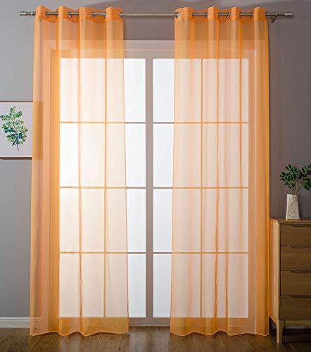 2er-Pack Ösen Gardinen Transparent Vorhang Set Wohnzimmer Voile Ösenvorhang Bleibandabschluß HxB 175x140 cm Orange, 203322 von Gardinenbox
