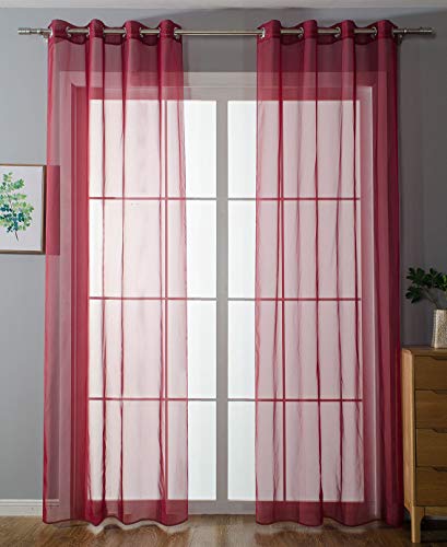 2er-Pack Ösen Gardinen Transparent Vorhang Set Wohnzimmer Voile Ösenvorhang Bleibandabschluß HxB 225x140 cm Bordeaux, 203322 von Gardinenbox