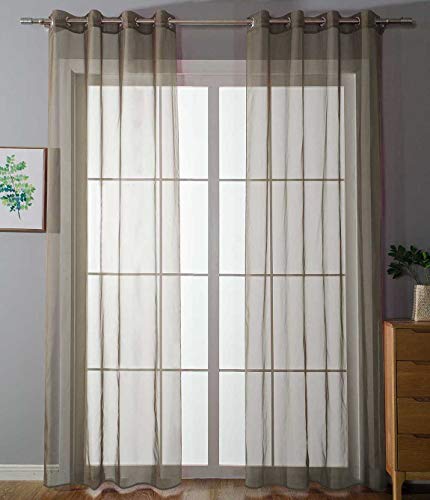 2er-Pack Ösen Gardinen Transparent Vorhang Set Wohnzimmer Voile Ösenvorhang Bleibandabschluß HxB 225x140 cm Nougat, 203322 von Gardinenbox