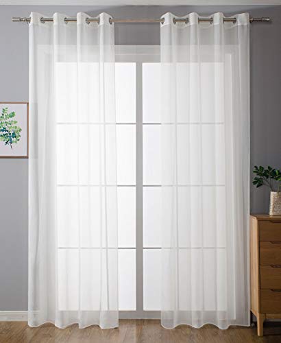 2er-Pack Ösen Gardinen Transparent Vorhang Set Wohnzimmer Voile Ösenvorhang Bleibandabschluß HxB 225x140 cm Weiß, 203322 von Gardinenbox