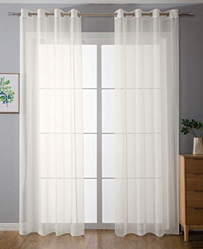 2er-Pack Ösen Gardinen Transparent Vorhang Set Wohnzimmer Voile Ösenvorhang Bleibandabschluß HxB 245x140 cm Creme, 203322 von Gardinenbox