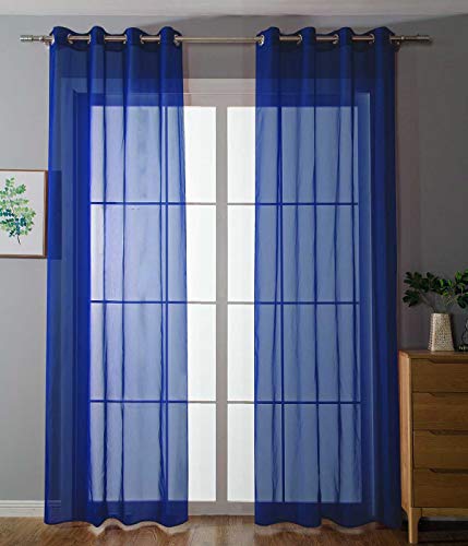 2er-Pack Ösen Gardinen Transparent Vorhang Set Wohnzimmer Voile Ösenvorhang Bleibandabschluß HxB 245x140 cm Royalblau, 203322 von Gardinenbox