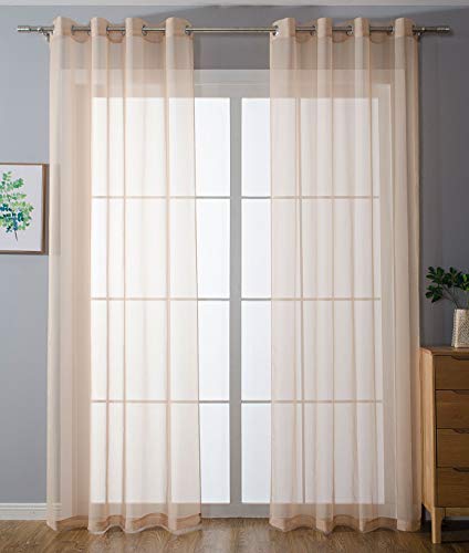 2er-Pack Ösen Gardinen Transparent Vorhang Set Wohnzimmer Voile Ösenvorhang Bleibandabschluß HxB 245x140 cm Sand, 203322 von Gardinenbox