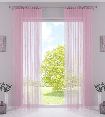 2er Set Fadengardine, HxB 250x140 cm, Rosa mit Tunneldurchzug und eingenähtem Kräuselband, geeignet für Gardinenstangen und Gardinenschienen Fadenvorhänge Fadenstores Raumteiler, 20303CN2 von Gardinenbox