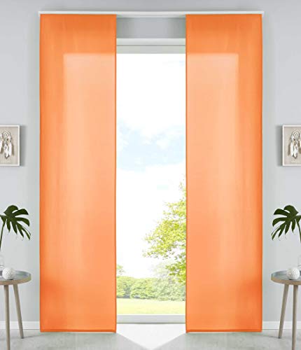 2er Set Schiebegardinen Flächenvorhänge Mikrofaser Vorhang Gardine Schiebe HxB 245x60 cm Orange Matt Paneelwagen Beschwerungsstangen, 85600N2 von Gardinenbox