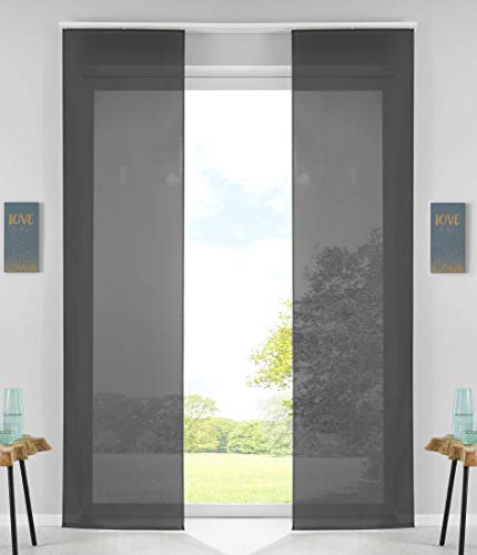 2er Set Schiebegardinen Flächenvorhänge Vorhang Gardine Schiebe HxB 245x60 cm Schwarz Komplett mit Paneelwagen Beschwerungsstange, 85589N2 von Gardinenbox