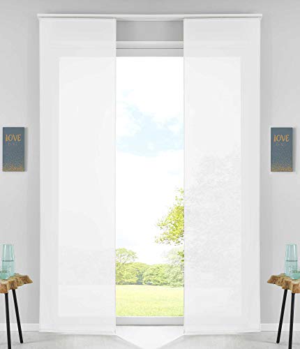 2er Set Schiebegardinen Flächenvorhänge Vorhang Gardine Schiebe HxB 245x60 cm Weiß Komplett mit Paneelwagen Beschwerungsstange, 85589N2 von Gardinenbox